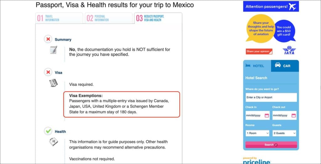 IATA Travel Centre - Mexico Visa Requirements Results