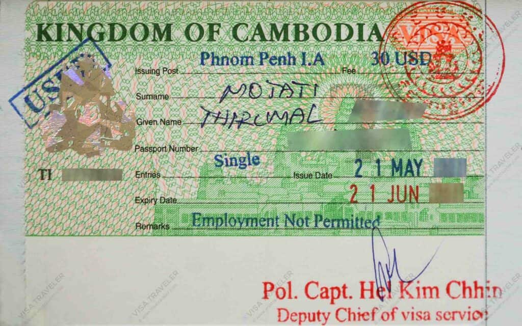 Cambodia Visa on Arrival Sample