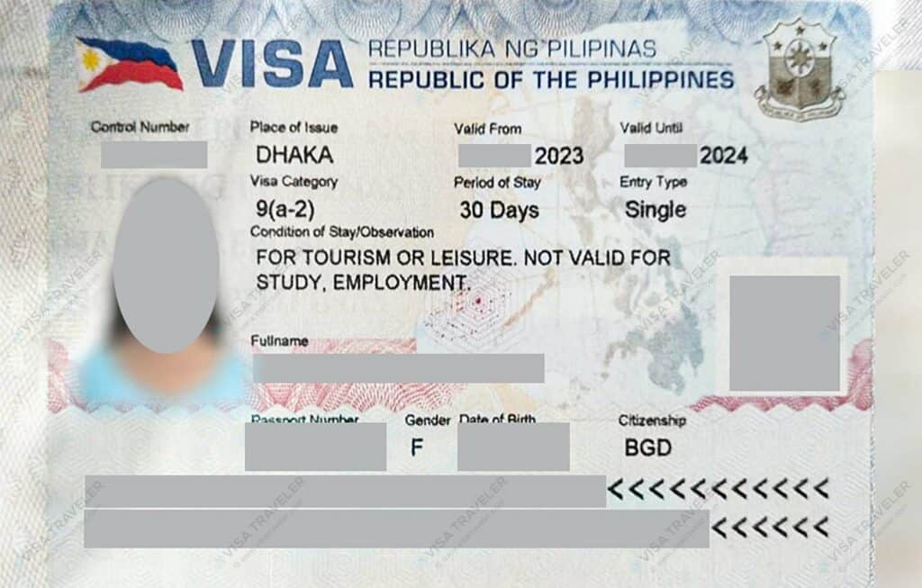 Philippines Tourist Visa Sample